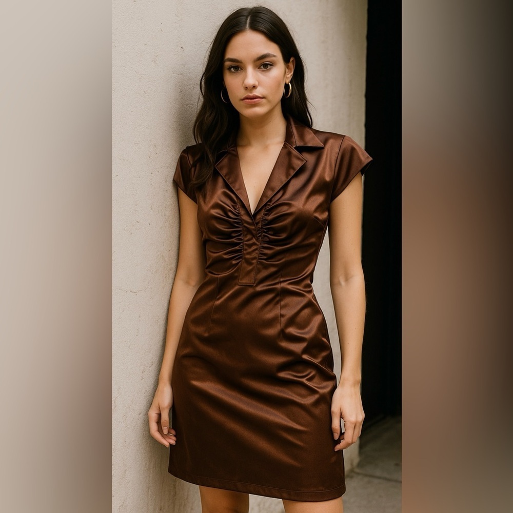 Ruby Rox Sleek Sheath Dress V-Neck Copper Brown Sexy Sleek Y2K Style Size 11